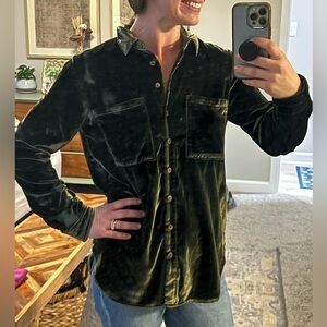 Anthropologie Hadley Velvet Relaxed Buttondown Shirt by Pilcro